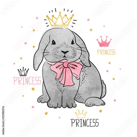 Cute Little Princess Rabbit Watercolor Vector Illustration For Kids
