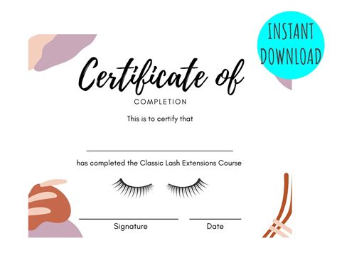 Classic Lash Certificate Of Completion Instant Download For Etsy
