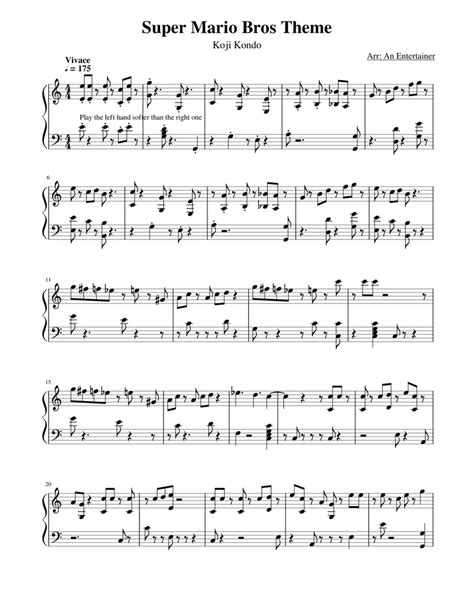 Super Mario Bros Theme Piano Sheet Music For Piano Solo Easy
