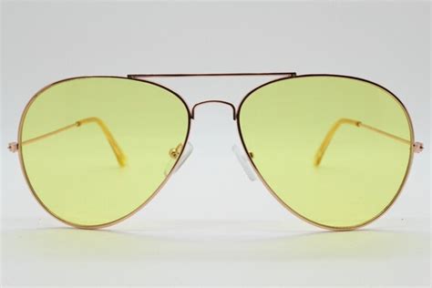 Yellow Vintage Aviator Sunglasses Classic Gold Metal Gem