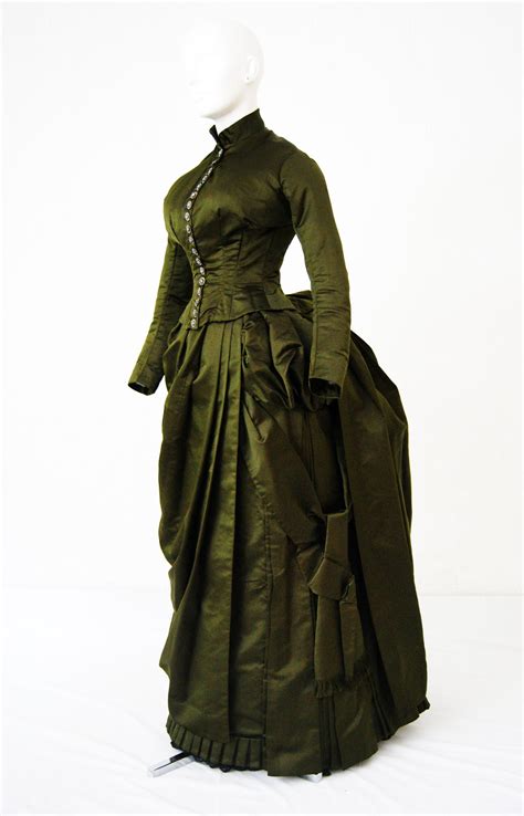 c 1886 walking dress in silk satin and silver buttons victorian fashion victorian clothing