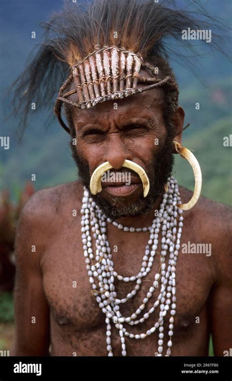 Yali Man With Nose Ornament Made Of Wild Boar Bone And Headdress West