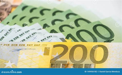 Euros Bills Of Different Values Euro Bill Of Two Hundred Stock Photo