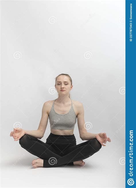 Sukhasana Easy Pose Young Slender Woman Does Yoga And Meditates Stock