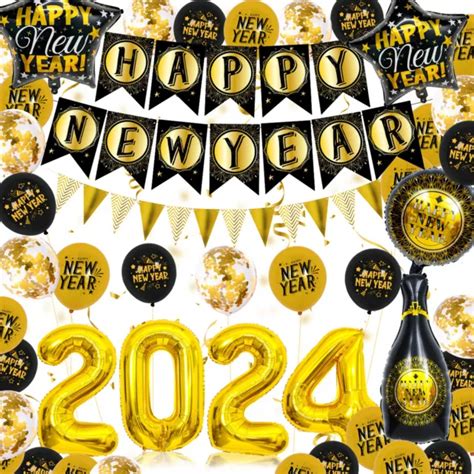 New Years Eve Party Supplies 2024 Party Decoration Kits Black Gold