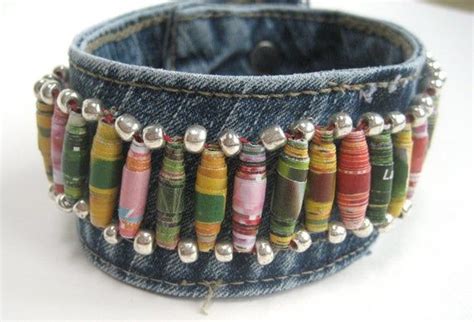 The Bracelet Is Made Out Of Jeans And Beads