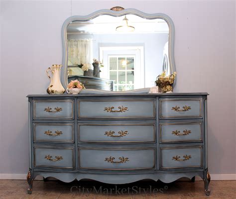 Painted French Provincial Dresser With Dark Glaze And Gold L French