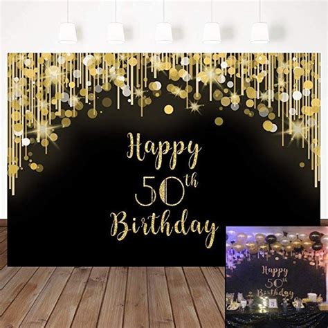 Mehofoto Happy 50th Birthday Backdrop Gold And Black Spot