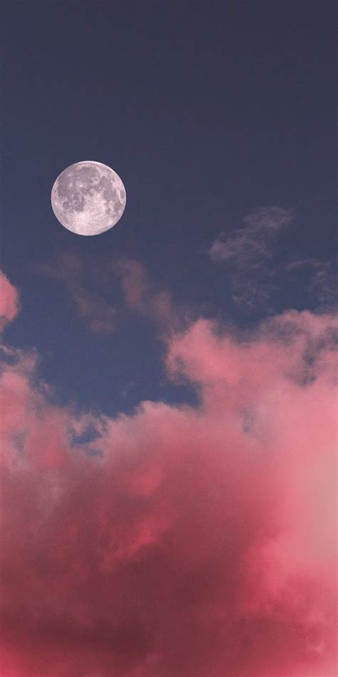 Full Moon In The Pink Sky Galaxy Wallpaper Bầu Trời Ảnh Tường Cho