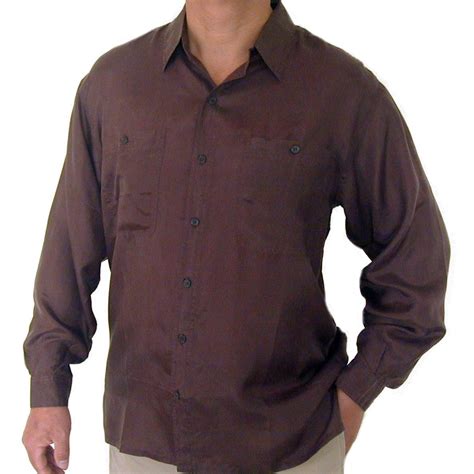 Mens Long Sleeve 100 Silk Shirt Brown Sml Surprisesilk