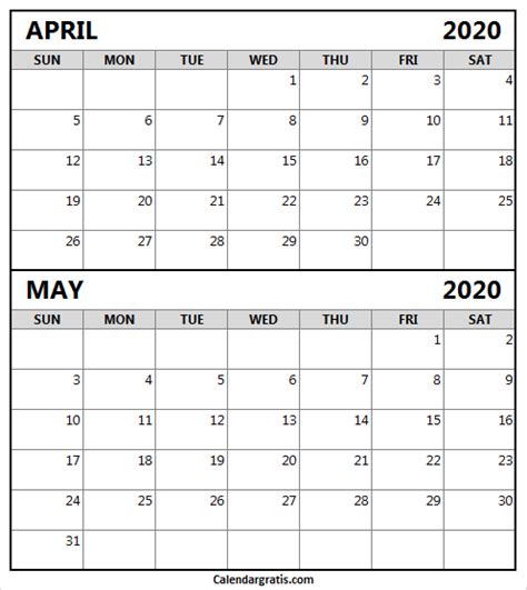 Calendar For March April May June July 2020