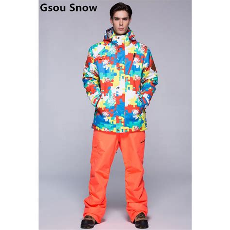 2015 Gsou Snow Mens Ski Suit Male Snowboarding Suit Multicolour Skiwear
