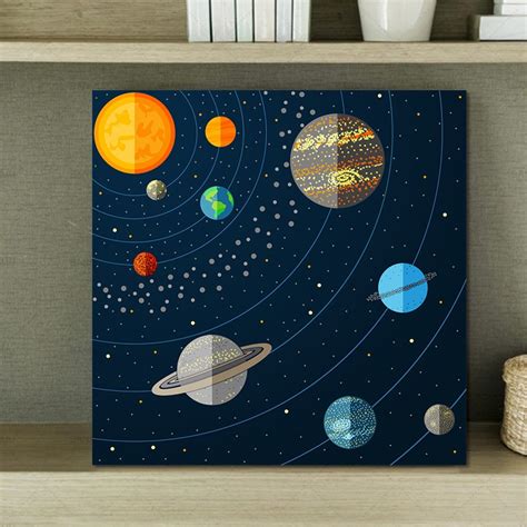 5 panel canvas wall art ~ space, galaxy, ambient, natural, scenic wall decor. Cosmic Planets Canvas Art Black Vast Solar Modern Galaxy ...