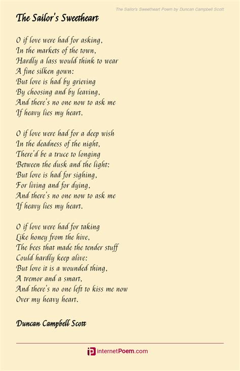 The Sailors Sweetheart Poem By Duncan Campbell Scott