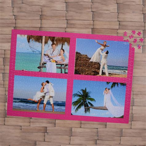 Use our collage templates to make photo collage puzzles on our online puzzle maker for unusual wedding, graduation and birthday gifts. Bright Pink Four Collage Extra Large Puzzle 1000 Piece ...