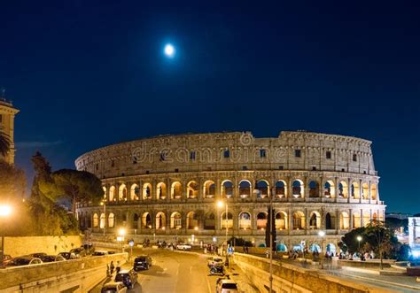 Moon Over Colosseum In Rome Editorial Photo Image Of Ancient Famous