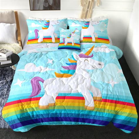 4 Pieces Rainbow Sky Unicorn Comforter Set Unilovers