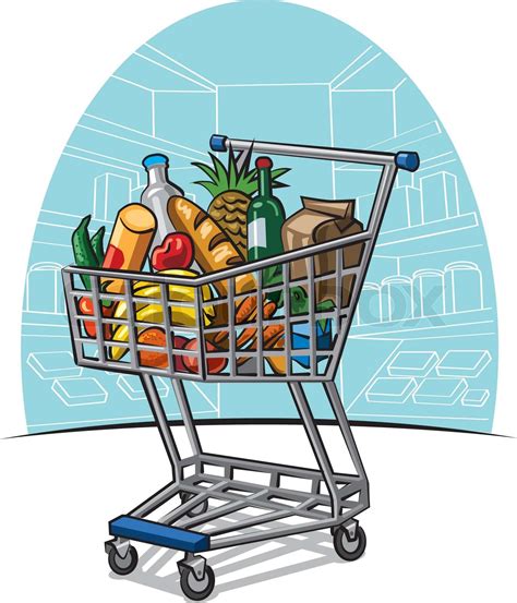 Shopping Trolley With Products Stock Vector Colourbox