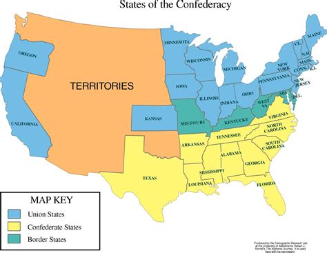 Confederate States And Union States Map Map