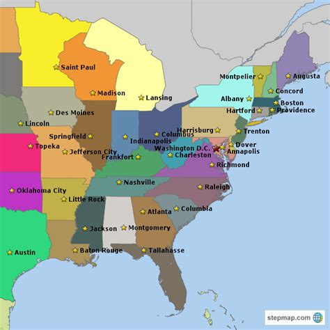 Stepmap Capitals East Coast Landkarte Für Usa
