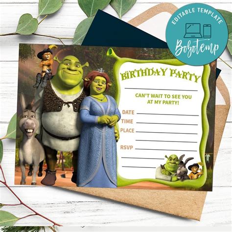 Shrek Fill In Blank Birthday Invitation Customizable Template To Print