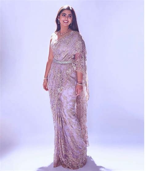 Isha Ambani Looks Gorgeous In A Lilac Embellished Lace Saree