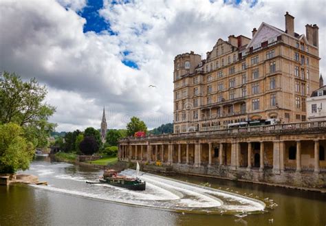 Empire Hotel And The Pulteney Weir On River Avon At Bath Somerset South