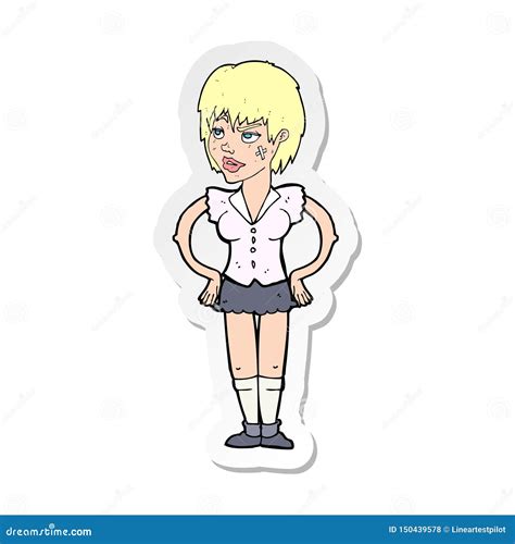 Sticker Of A Cartoon Tough Woman With Hands On Hips Stock Vector