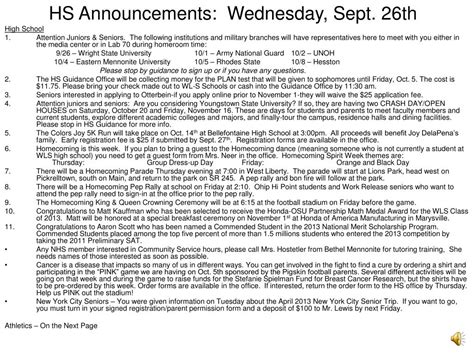 Ppt Hs Announcements Wednesday Sept 26th Powerpoint Presentation