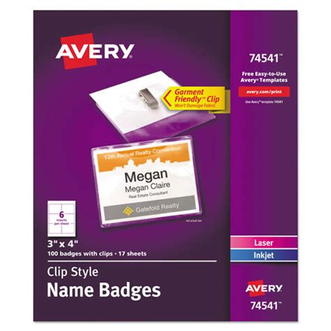 Avery Clip Style Name Badge Holder With Laserinkjet Insert Top Load