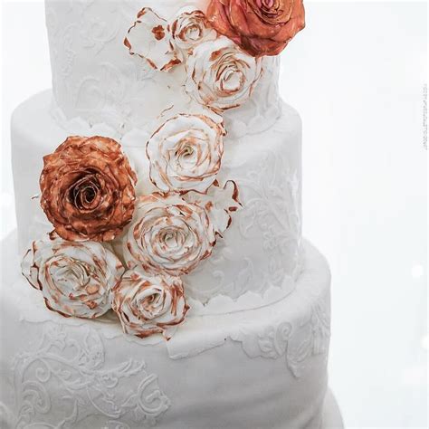 Lace Wedding Cake With Handmade Edible Roses ️ Lace Wedding Cake