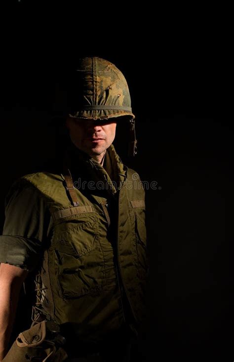 Dramatic Soldier Portrait Stock Image Image Of Camo 219998427