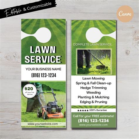Front And Back Lawn Service Door Hanger Template Lawn Mowing Marketing
