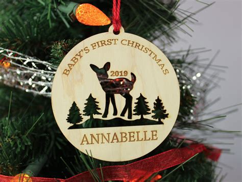 Personalized Babys First Christmas Engraved Wood Ornament 2019