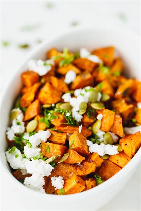 Roasted Sweet Potatoes With Feta Cheese And Pumpkin Seeds