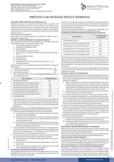 Liberty general insurance is one of the most trusted general insurance companies in india offers general insurance products for your car, two wheeler, health & more. Private Car Insurance Policy Wording - Liberty Videocon by Liberty General Insurance Company - Issuu