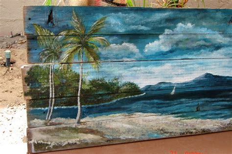 Reclaimed Wood Wall Art Tropical Ocean Beach Seascape Palm Etsy