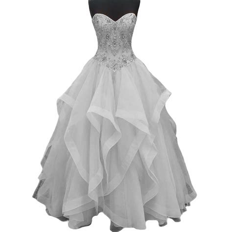 Meilishuo Women S Sweetheart Beaded Prom Ball Gowns Tulle Quinceanera Dresses With Big Ruffles