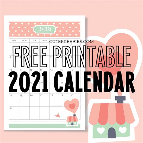Pretty 2021 calendar free printable template. 2021-CALENDAR-FREE-PRINTABLE-2 - Cute Freebies For You