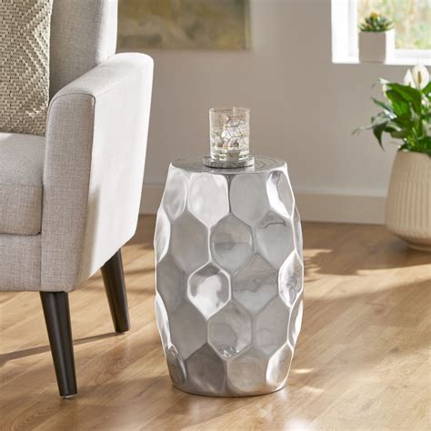 Modern Glam Handcrafted Aluminum Honeycomb Side Table Silver Nh8274