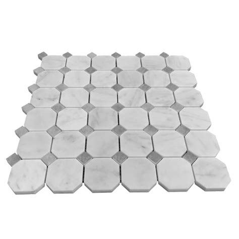 Carrara Marble Octagon Mosaic Tile With Bardiglio Honed Sample