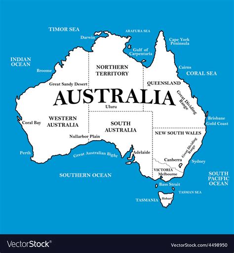 Map Australia With Locations On A Blue Royalty Free Vector
