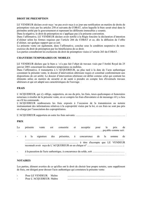 Modelé de compromis de vente Belgique DOC PDF page sur