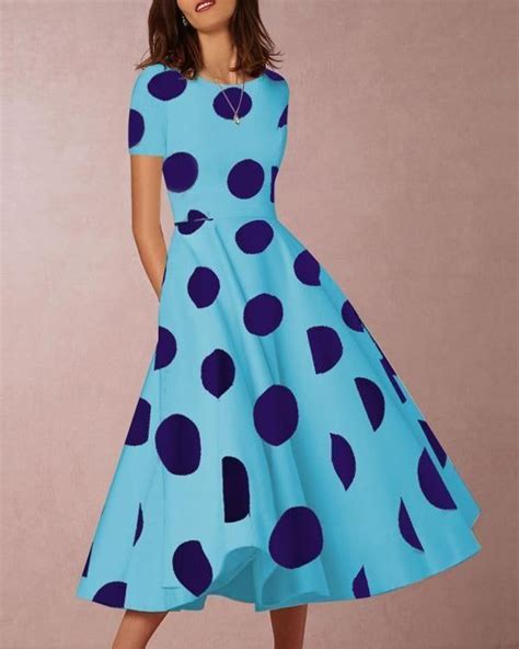 Sexy Round Neck Short Sleeve Polka Dot Print Maxi Dress Dot Print Dress Printed Maxi Dress