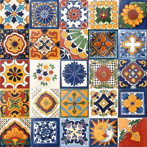4x4 Assorted Mexican Ceramic Handmade Tiles 25 Piece