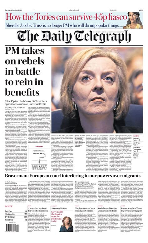 Daily Telegraph Front Page 4th Of October 2022 Tomorrow S Papers Today