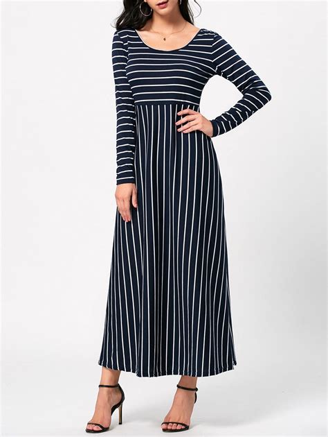 Long Sleeve Empire Waist Striped Maxi Dress Colormix S Maxi Dress