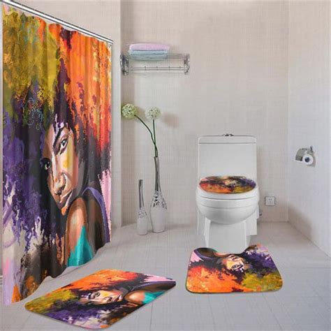 Fancy African American Art Afro Girl Shower Curtain Bathroom Set 4pcs Cool