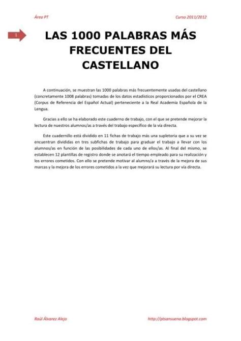 Lectoescritura Las 1000 Palabras MÁs Frecuentes Del Castellano