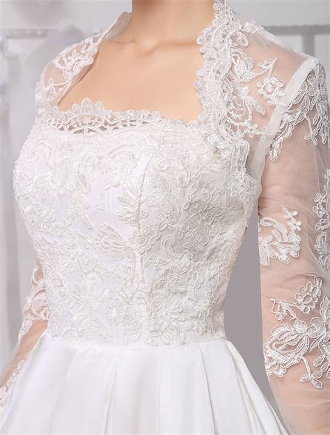 A Line Satin Knee Length Wedding Dress With Long Sleeve Lace Wrap